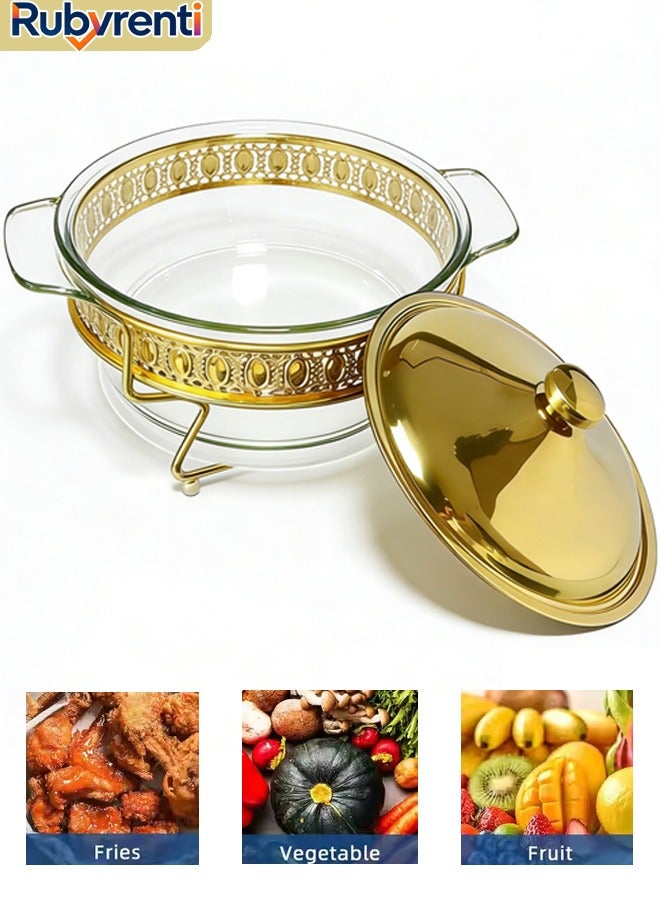 Rubvrenti Buffet Serveware Food Warmers Buffet Stove Chafing Dishe Container With Lid Round Chafer Cooking Pot Heating Stove Food Kitchen Cooking Soup Pot For Hotel Buffet Restaurant Wedding Parties Buffet Restaurant Gold Round 23.4X23.4X14.5 Cm - Image 1